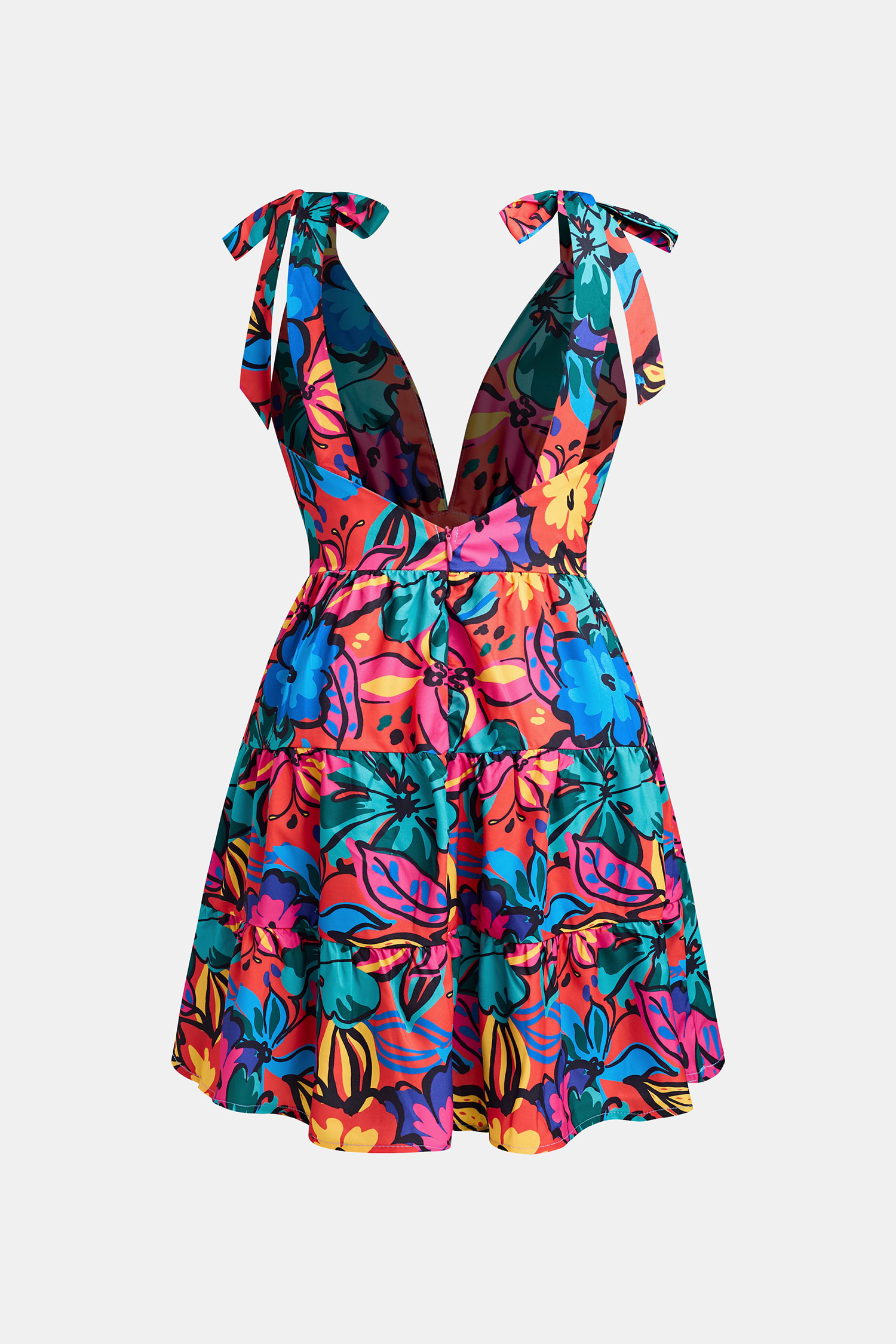Vibrant Floral Print Tie Strap Mini Dress